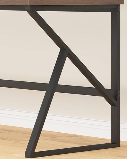 HSH Large Computer Desk, Industrial Modern Home Office Desk, Wooden and Metal PC Desk for Work Writing Study Gaming Bedroom, Farmhouse Vintage Computer Table Executive Workstation, Rustic Oak 60 Inch - LeafyLoom