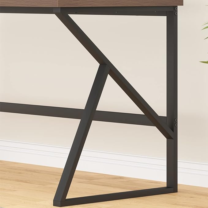 HSH Large Computer Desk, Industrial Modern Home Office Desk, Wooden and Metal PC Desk for Work Writing Study Gaming Bedroom, Farmhouse Vintage Computer Table Executive Workstation, Rustic Oak 60 Inch - LeafyLoom