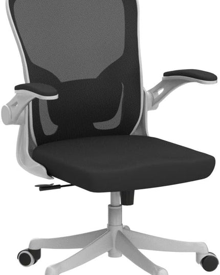 Office Chair - Ergonomic Office Chair with Lumbar Support & Flip Up Arms Home Office Desk Chairs Rockable High Back Swivel Computer Chair White Frame & Black Mesh Study Chair - LeafyLoom
