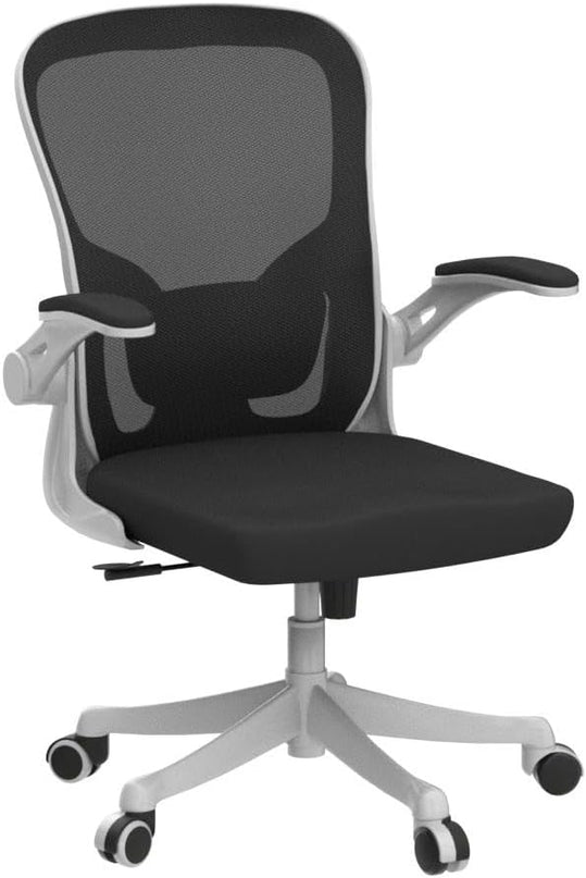 Office Chair - Ergonomic Office Chair with Lumbar Support & Flip Up Arms Home Office Desk Chairs Rockable High Back Swivel Computer Chair White Frame & Black Mesh Study Chair - LeafyLoom