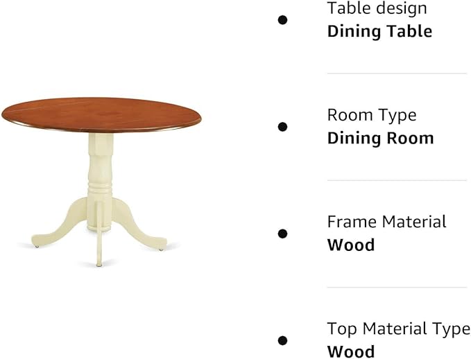 East West Furniture DLT-BMK-TP Dublin Modern Kitchen Table - a Round Dining Table Top with Dropleaf & Pedestal Base, 42x42 Inch, Buttermilk & Cherry - LeafyLoom