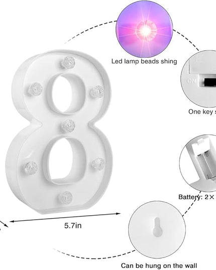Glintee Decorative Led Light Up Number, Light Up Number Sign for Night Light Wedding Birthday Party Christmas Home Bar Decoration Number-(Number 8) - LeafyLoom