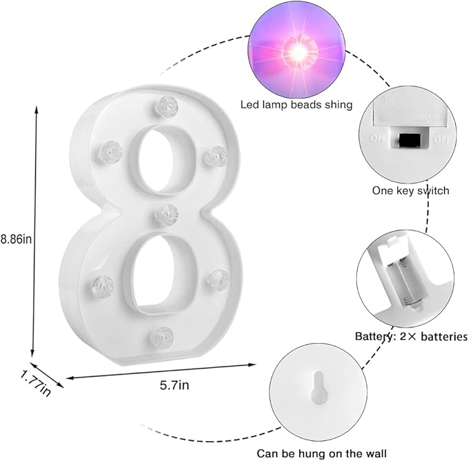 Glintee Decorative Led Light Up Number, Light Up Number Sign for Night Light Wedding Birthday Party Christmas Home Bar Decoration Number-(Number 8) - LeafyLoom