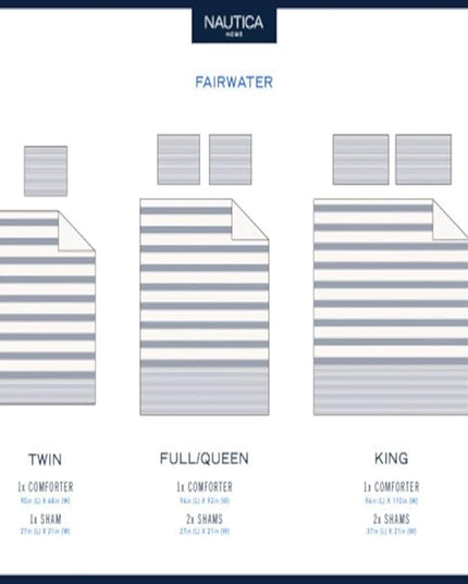 Nautica - Queen Comforter Set, Cotton Reversible Bedding with Matching Shams, Mediterranean Inspired Home Decor for All Seasons (Fairwater Blue, Queen) - LeafyLoom