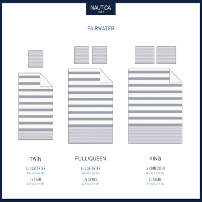Nautica - Queen Comforter Set, Cotton Reversible Bedding with Matching Shams, Mediterranean Inspired Home Decor for All Seasons (Fairwater Blue, Queen) - LeafyLoom