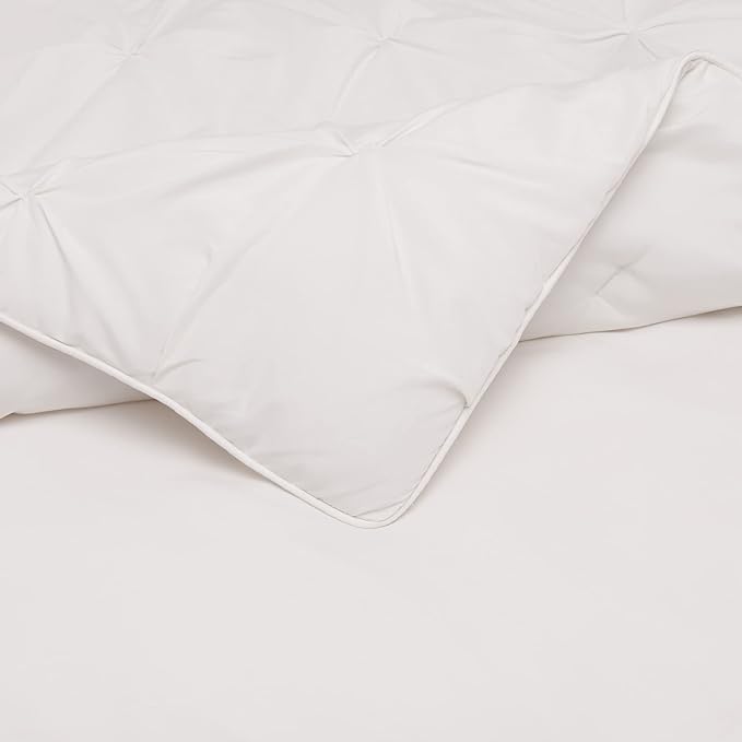 Amazon Basics All-Season Down-Alternative Comforter 3-Piece Bedding Set, Pinch Pleat, King, Pinch-Pleat With Piped Edges, Cream - LeafyLoom