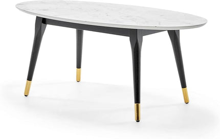 Elle Decor Clemintine Mid-Century Modern Living Room Furniture Collection, Oval Coffee Table, White Marble Print - LeafyLoom