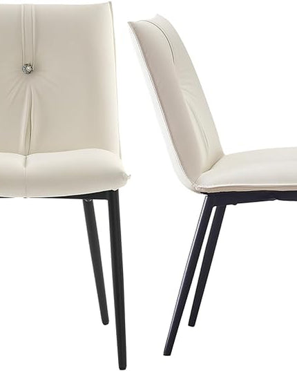 YOUTASTE Modern Dining Chairs Set of 2 Upholstered Leather Kitchen Chairs Soft Padded Side Chairs Dinner Chairs with Metal Legs for Living Room Bedroom, White - LeafyLoom