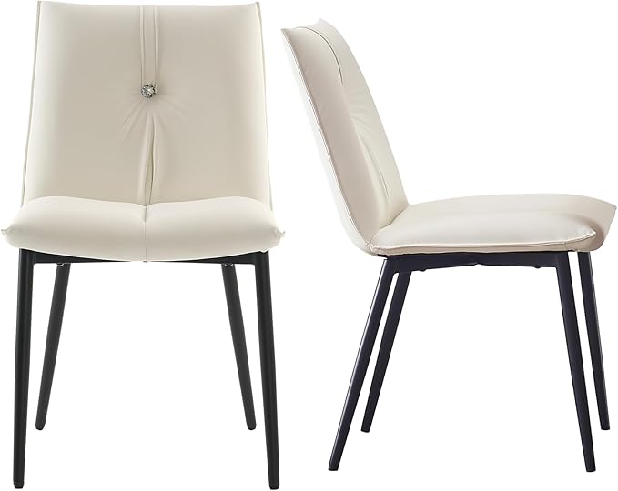 YOUTASTE Modern Dining Chairs Set of 2 Upholstered Leather Kitchen Chairs Soft Padded Side Chairs Dinner Chairs with Metal Legs for Living Room Bedroom, White - LeafyLoom
