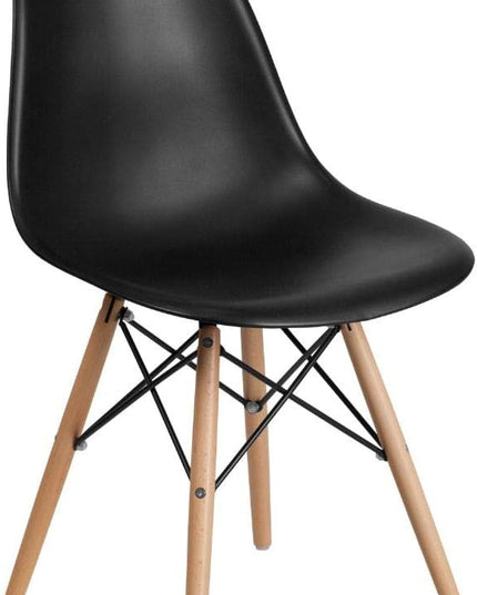 Flash Furniture Elon Series Plastic Modern Dining Chair with Wooden Legs, Mid-Century Side Chair for Dining Rooms and Offices, Black - LeafyLoom