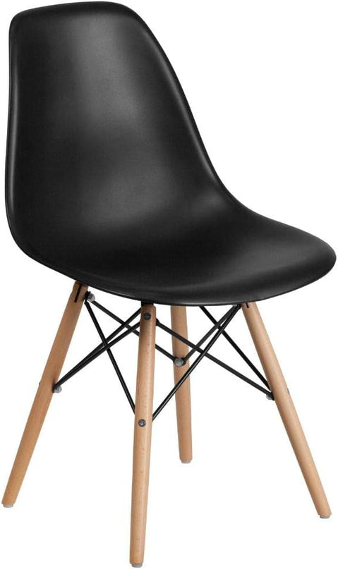 Flash Furniture Elon Series Plastic Modern Dining Chair with Wooden Legs, Mid-Century Side Chair for Dining Rooms and Offices, Black - LeafyLoom