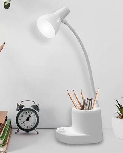 Desk Lamps for Home Office,White Desk lamp,kids battery lamps for tables,Cute pen holder for desk,360° Rotating Hose,Adjust The Angle of Light Source at Will,Kids Lamps for bedrooms Girls,Small Lamps - LeafyLoom