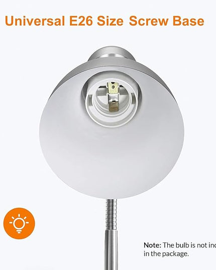 LEPOWER Metal Desk Lamp, Adjustable Goose Neck Table Lamp, Eye-Caring Study Desk Lamps for Bedroom, Study Room and Office (Silver) - LeafyLoom