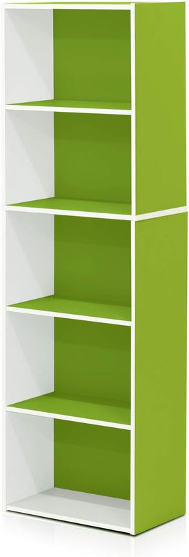 Furinno Luder Bookcase / Book / Storage , 5-Tier, White/Green - LeafyLoom