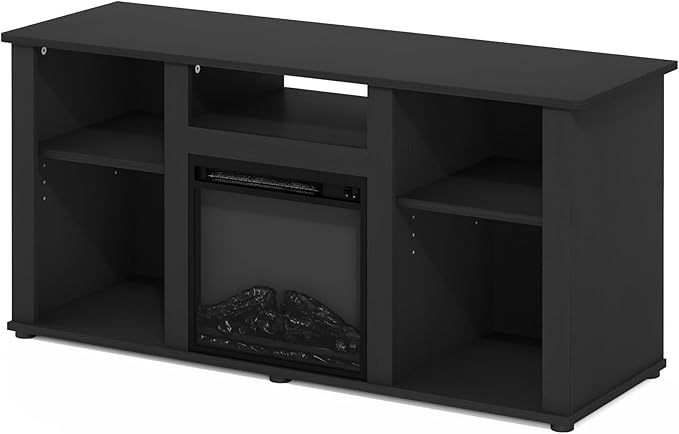 Furinno Jensen Fireplace TV Entertainment Center with Open Storage Compartment for TV up to 55 Inch, Americano - LeafyLoom
