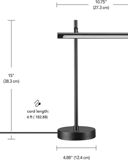Globe Electric 62000004 15" 5 W LED Integrated Desk Lamp, Matte Black, Push Button Dimmer Rotary Switch, 200 lumens, 3000K, Pivot Joint, LED Desk Light, Adjustable Lamp, Desk Lamp for Home Office - LeafyLoom