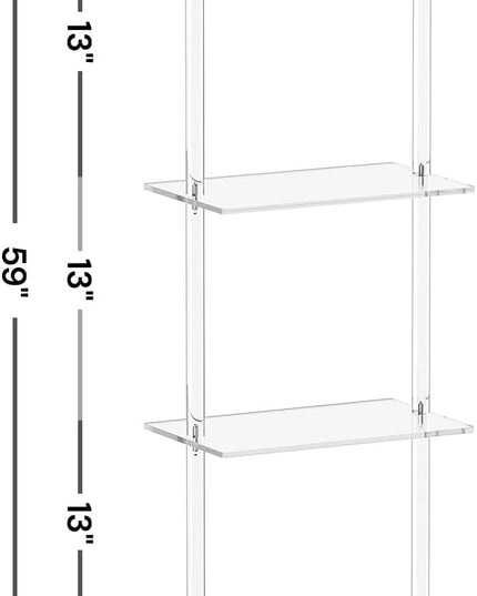 Small Acrylic Ladder Bookshelf, 9.5" D x 15.6" W, 4-Tier Clear Wall Mounted Book Shelf for Small Spaces, Multipurpose Bookcase for Living Room, Bathroom, Office, Modern, 59" H - LeafyLoom
