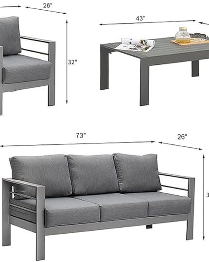Solaste Aluminum Patio Furniture Set, 4 Pcs Modern Outdoor Conversation Set Sectional Sofa with Upgrade Cushion and Coffee Table,Grey - LeafyLoom