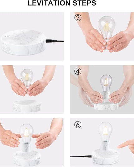 Magnetic Levitating Light Bulb Lamp, 360 Degree Rotating Floating Bulb Desk Lamp, Magnetic Levitation Bulb Night Lights, Cool Gifts, Room Office Decorative Lamp (White) - LeafyLoom