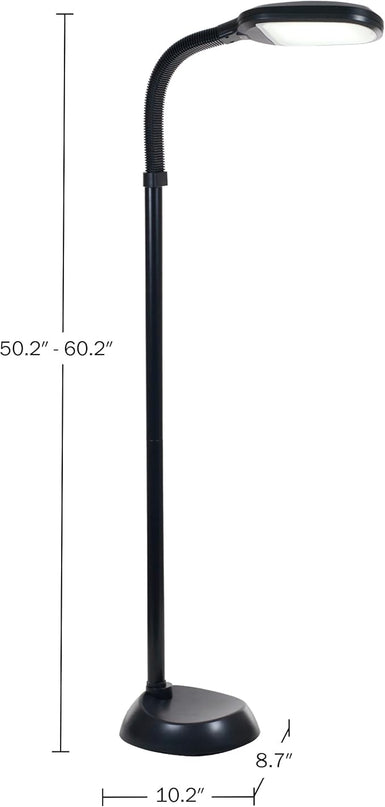 Bedford Home LED Floor Lamp - Full Spectrum Natural Sunlight Lamp with Bendable Neck - Dimmable Reading, Craft, and Esthetician Light (Midnight Black) - LeafyLoom