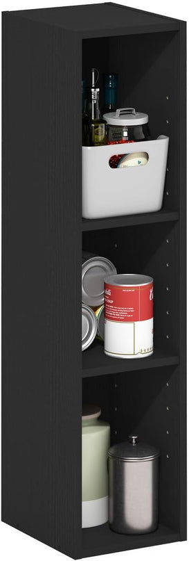 Furinno Fulda 3-Tier Space Saving Storage Shelf Bookcase, 8-Inch Width, Blackwood - LeafyLoom