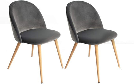 CangLong Modern Set of 2 Dining Chairs Mid Century Modern Accent Velvet Upholstered Leisure Side Chairs with Gold Metal Legs forDining, Living, Kitchen, Bedroom, Guest Room, Light Grey - LeafyLoom