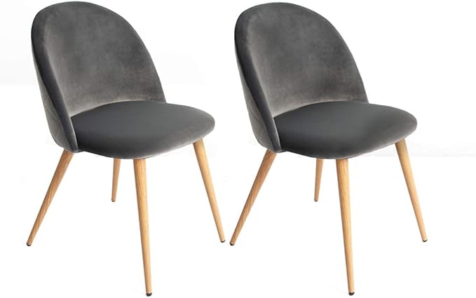CangLong Modern Set of 2 Dining Chairs Mid Century Modern Accent Velvet Upholstered Leisure Side Chairs with Gold Metal Legs forDining, Living, Kitchen, Bedroom, Guest Room, Light Grey - LeafyLoom
