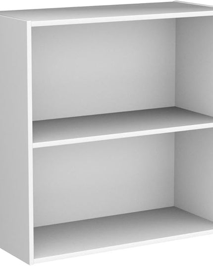 KB Designs 2 Tier Open Shelf Bookcase Storage Organizer, White Wood, Contemporary. - LeafyLoom
