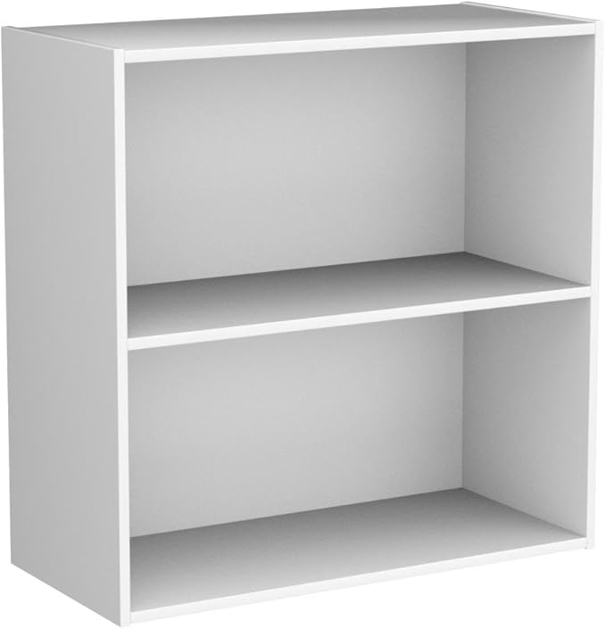 KB Designs 2 Tier Open Shelf Bookcase Storage Organizer, White Wood, Contemporary. - LeafyLoom