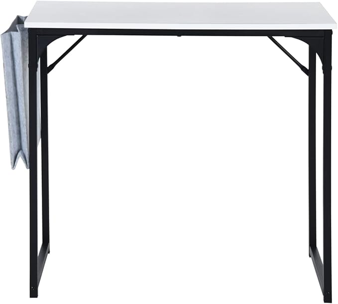 FurnitureR 31.5 inch Small Study Writing Table with Storage Bag Space Saving for Home Office, Modern PC Metal Frame Computer Desk, White - LeafyLoom