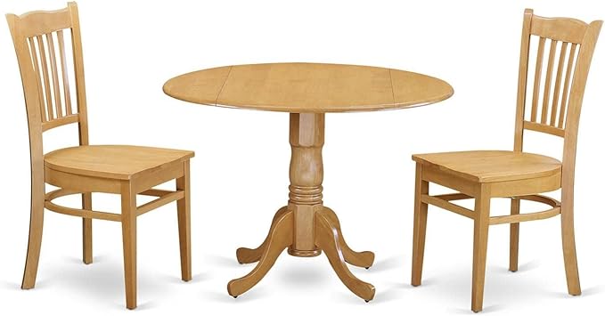 East West Furniture Dublin 3 Piece Room Set Contains a Round Kitchen Table with Dropleaf and 2 Dining Chairs, 42x42 Inch, Oak - LeafyLoom