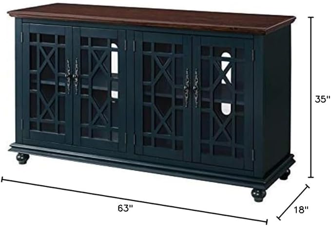Martin Svensson Home Palisades TV Stand, 63" W x 35" H, Catalina Blue with Coffee Top - LeafyLoom