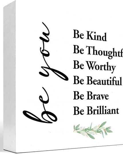 Be You Be Kind Be Thoughtful Wood Block Sign Desk Decor,Rustic Motivational Wooden Box Plaque Sign Desk Decor for Home Girls Bedroom Office Dorm Shelf Table Decor Decorations - LeafyLoom