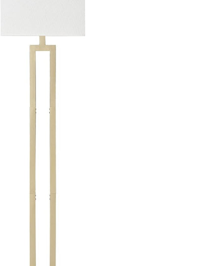 Globe Electric 12273 D'Alessio 58" Floor Lamp, Gold, White Linen Shade, Faux Marble Base, On/Off Socket Rotary Switch, Title 20 LED Bulb Included - LeafyLoom