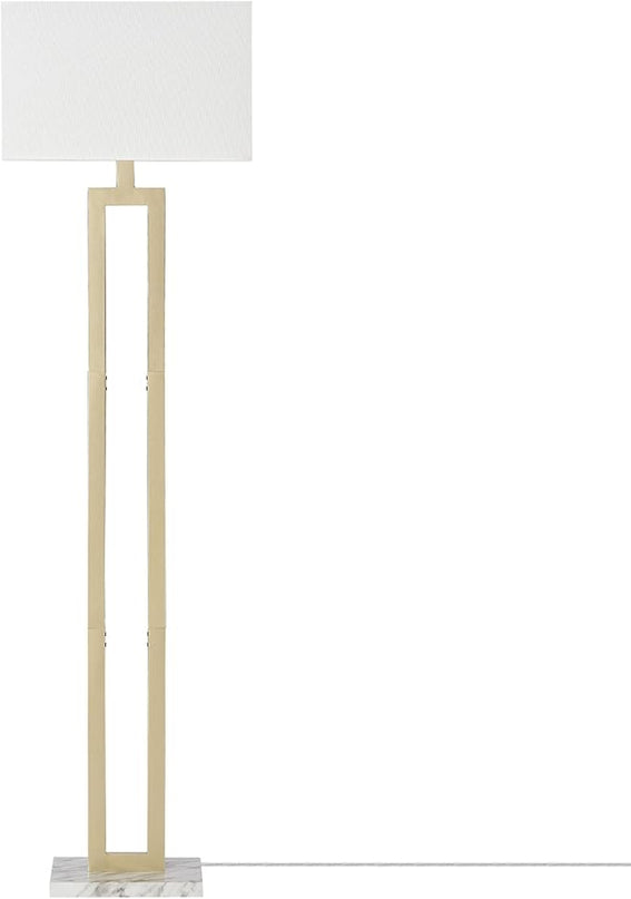 Globe Electric 12273 D'Alessio 58" Floor Lamp, Gold, White Linen Shade, Faux Marble Base, On/Off Socket Rotary Switch, Title 20 LED Bulb Included - LeafyLoom