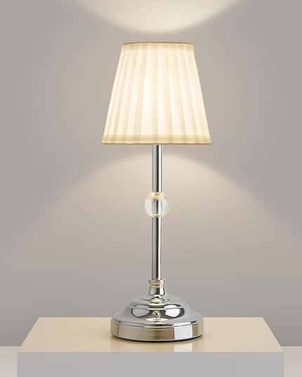 Modern Cordless Table Lamps,5000mAh Rechargeable Battery Operated Table lamp,Chrome Fabric Shade Table Lamps,Portable Touch Desk Lamp with Dimming 3000K LED Night Light for Bedroom/Bedside/Dining Room - LeafyLoom