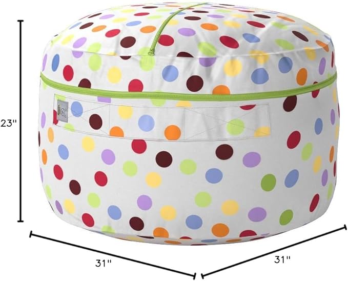 2 Sizes in 1 Stuffed Animal Storage Bean Bag Chair Cover for Kids & Adults | Washable XL Stuffie Seat | 100% Cotton | Pouf Organizer for Plush Toys, Linens, Quilts & Pillows | Polka Dots - LeafyLoom