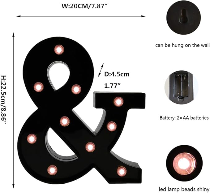 Light Up Black Alphabet Marquee Letters Sign LED Marquee Number Lights Sign for Night Light Home Bar Christmas Lamp Birthday Party Wedding Decoration & - LeafyLoom
