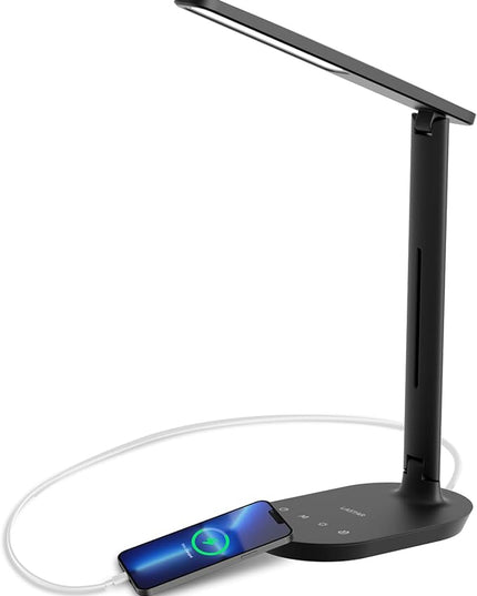 LASTAR Desk Lamp, Dimmable Eye-Protecting Table Lamps with Night Light, USB Charging Port, 4 Color Temperature Modes, 5 Brightness Levels, 1H Timer, Touch Control for Home Office Bedroom - LeafyLoom