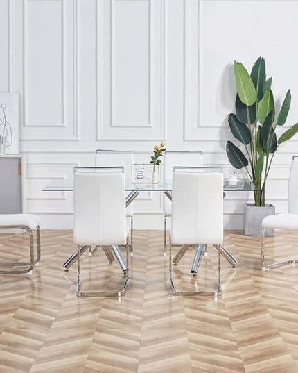 Dining Chairs Set, Kitchen Modern Metal Chairs with Faux Leather Padded Seat High Back and Sturdy Chrome Legs, Chairs for Dining Room (White-1, Set of 4) - LeafyLoom