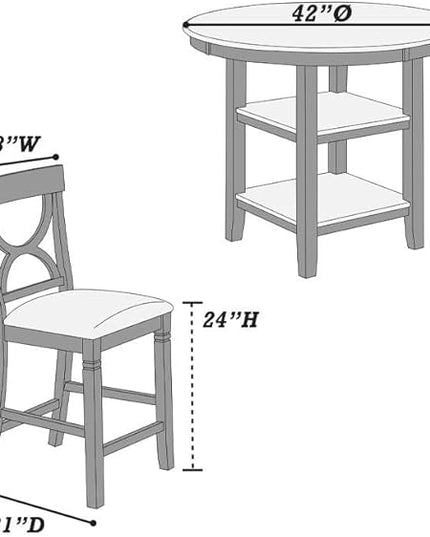 NicBex Round Dining Table Set for 4 Kitchen Table Set Counter Height Dining Table with Storage Shelve 4X Chairs Padded Seat Unique Design Back 5Pc Dining Set, Gray - LeafyLoom