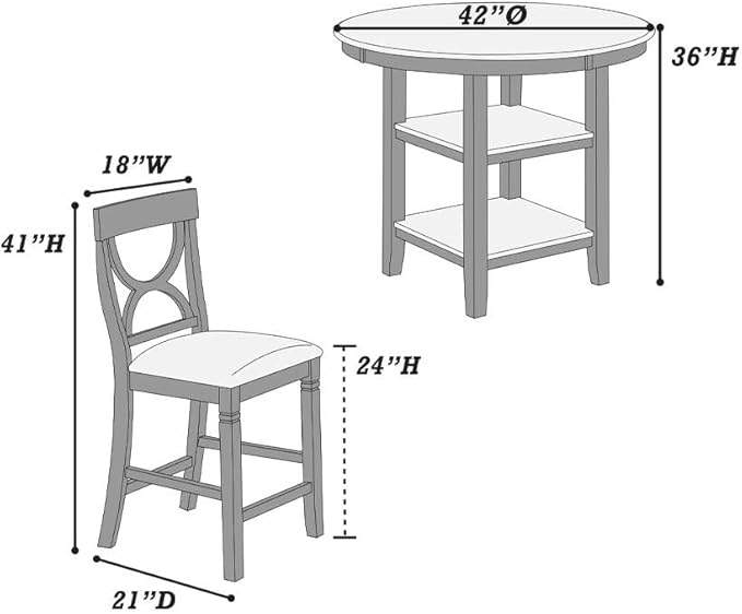 NicBex Round Dining Table Set for 4 Kitchen Table Set Counter Height Dining Table with Storage Shelve 4X Chairs Padded Seat Unique Design Back 5Pc Dining Set, Gray - LeafyLoom