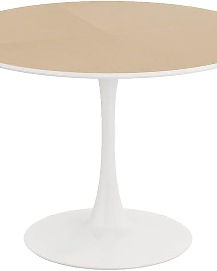 NicBex 42Inch Round Dining Table,Modern Kitchen Table with Printed Wood Grain Tabletop and Metal Base for 2 to 4,Leisure Coffee Table for Kitchen,Small Space,Dining Living Room,Space-Saving,Natural - LeafyLoom