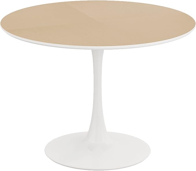 NicBex 42Inch Round Dining Table,Modern Kitchen Table with Printed Wood Grain Tabletop and Metal Base for 2 to 4,Leisure Coffee Table for Kitchen,Small Space,Dining Living Room,Space-Saving,Natural - LeafyLoom