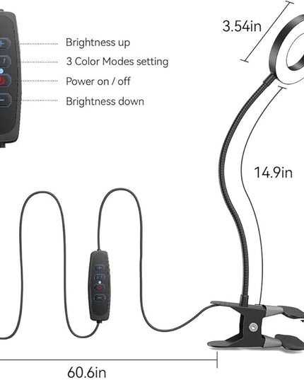 LED Desk Lamp Clip on Light with 3 Color Modes 10 Brightness Ring/Clamp Light 360° Flexible Gooseneck Dimmable Eye Protection Desk Light Desk Lamps for Home Office with Video Tutorials - LeafyLoom