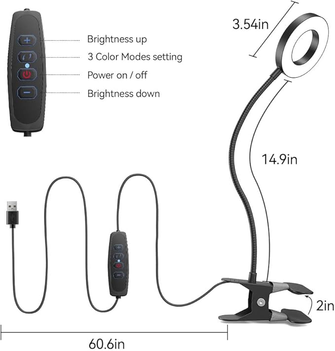 LED Desk Lamp Clip on Light with 3 Color Modes 10 Brightness Ring/Clamp Light 360° Flexible Gooseneck Dimmable Eye Protection Desk Light Desk Lamps for Home Office with Video Tutorials - LeafyLoom