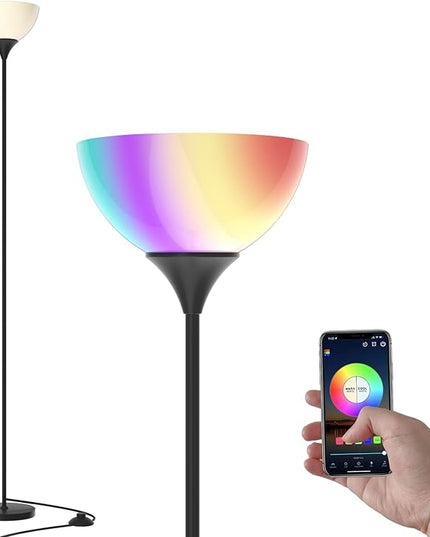 PESRAE Smart RGB Floor Lamp Work with Alexa, Google Assistant WiFi App, Modern Color Changing Floor Lamp, Dimmable Corner Floor Lamp for Living Room, Bedroom and Play Room (without Remote Control) - LeafyLoom