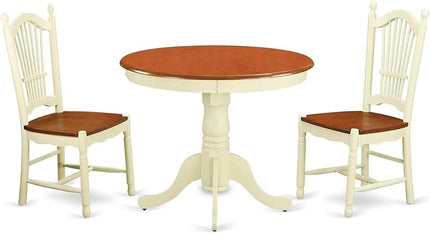 East West Furniture Antique 3 Piece Kitchen Set Contains a Round Dining Room Table with Pedestal and 2 Solid Wood Seat Chairs, 36x36 Inch, Buttermilk & Cherry - LeafyLoom