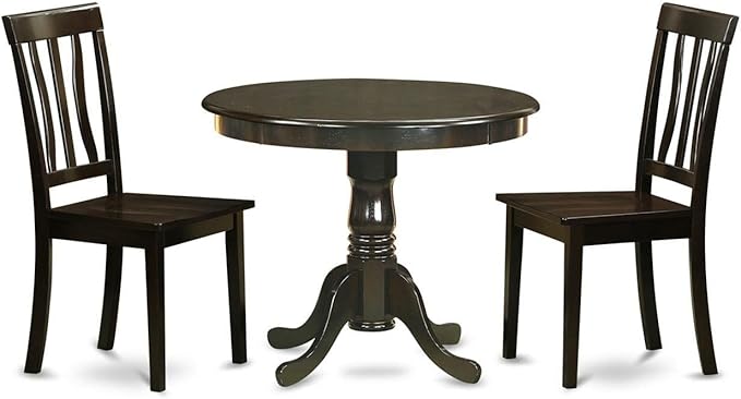 East West Furniture ANTI3-CAP-W Antique 3 Piece Set Contains a Round Kitchen Table with Pedestal and 2 Dining Chairs, 36x36 Inch - LeafyLoom
