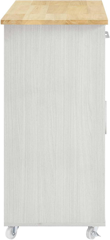 Modway Culinary Rolling Kitchen Cart with Storage in White Natural - 3 Tiers Kitchen Island on Wheels with Spice Rack, Functional as a Coffee Station, Bar Cabinet or Butcher Block Island - LeafyLoom